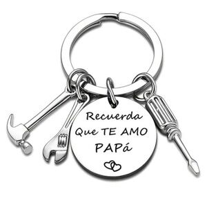 Dad Keychain Te Amo Papa Charm Silver Plated Father's Day Gift Tools Hammer